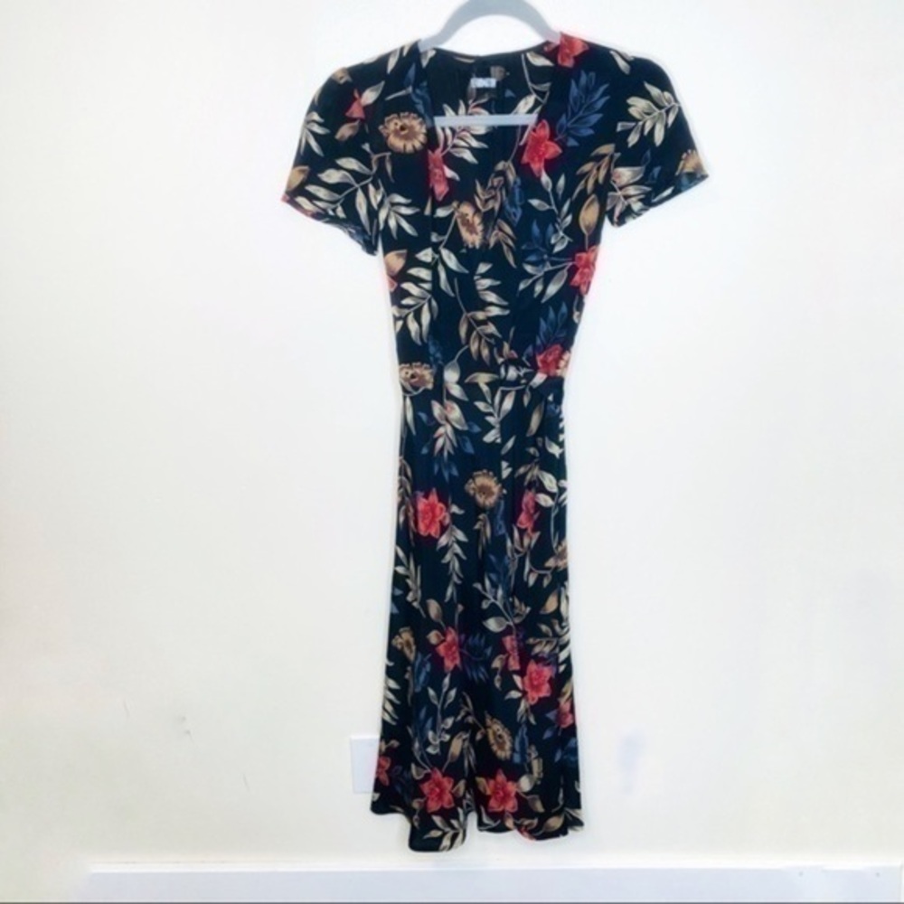 Reformation dress Wrap Midi Tropical Floral Leaf black neutral rust boho hippie - Picture 1 of 7